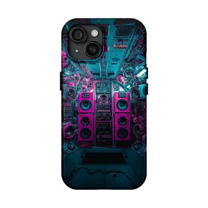 Neon Pink Speakers Inside Cyberpunk Control Room
