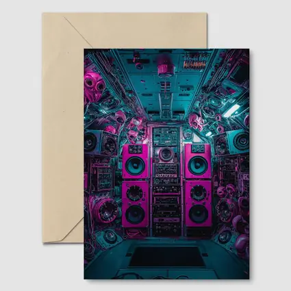 Neon Pink Speakers Inside Cyberpunk Control Room