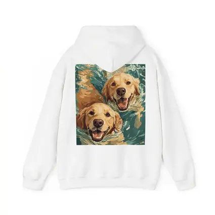 Two Golden Retrievers Swimming in Water