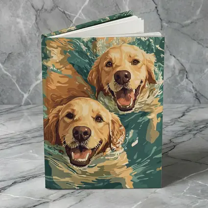 Two Golden Retrievers Swimming in Water