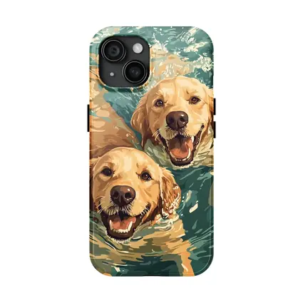 Two Golden Retrievers Swimming in Water