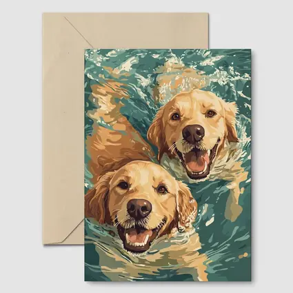 Two Golden Retrievers Swimming in Water