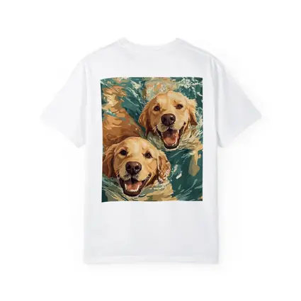 Two Golden Retrievers Swimming in Water