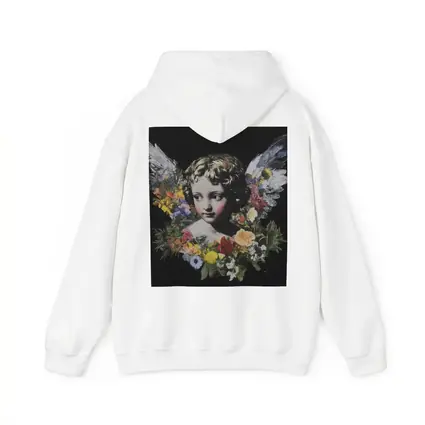 Angel Cherub Floral Wreath Black Background