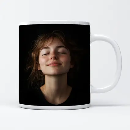 Young Woman Smiling Eyes Closed Dark Background