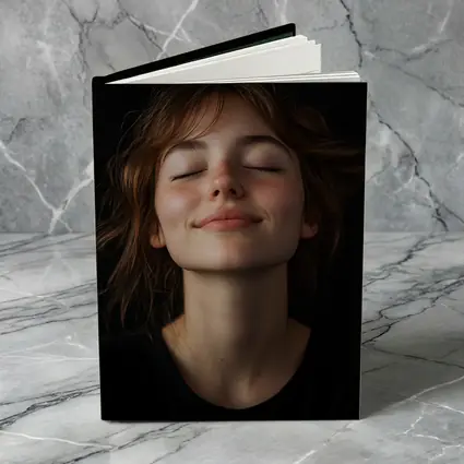 Young Woman Smiling Eyes Closed Dark Background