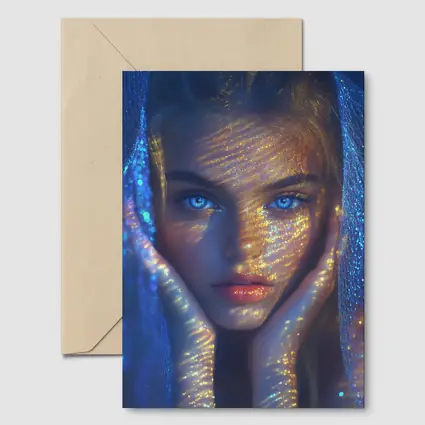 Blue Eyed Woman Golden Light Fantasy Portrait