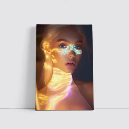 Blonde Woman Neon Light Portrait Art