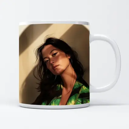 Young Woman Green Tropical Shirt Warm Light
