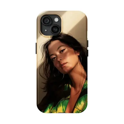 Young Woman Green Tropical Shirt Warm Light