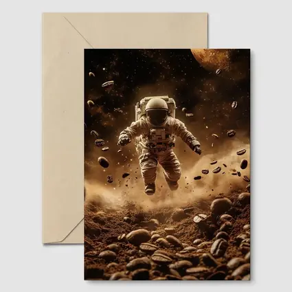 Astronaut Floating Over Coffee Beans Space