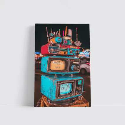 Retro Stacked Vintage TVs Neon Night