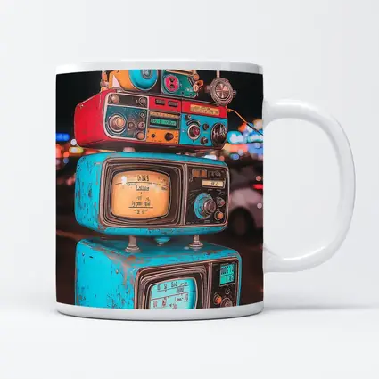 Retro Stacked Vintage TVs Neon Night