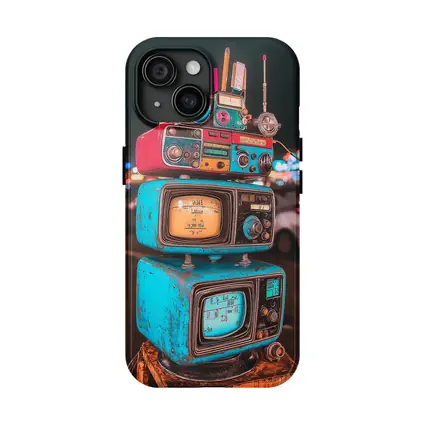 Retro Stacked Vintage TVs Neon Night
