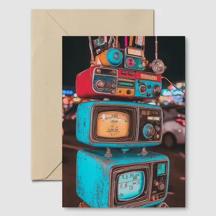 Retro Stacked Vintage TVs Neon Night