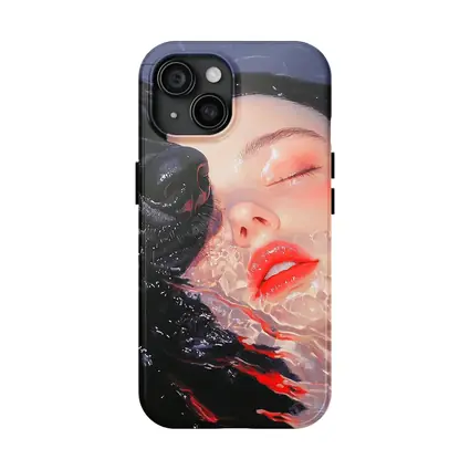 Woman and Black Wolf in Water
