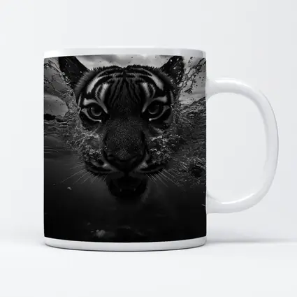 Black White Tiger Swimming Dark Water