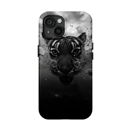 Black White Tiger Swimming Dark Water