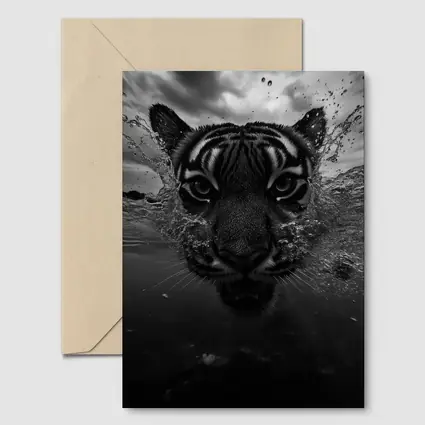 Black White Tiger Swimming Dark Water