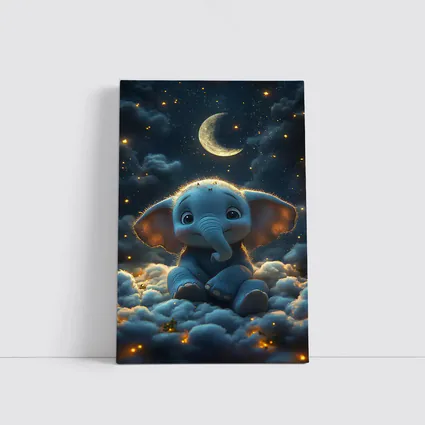 Cute Baby Elephant Sitting On Clouds Night