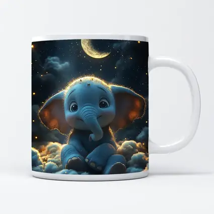 Cute Baby Elephant Sitting On Clouds Night