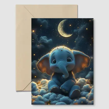 Cute Baby Elephant Sitting On Clouds Night