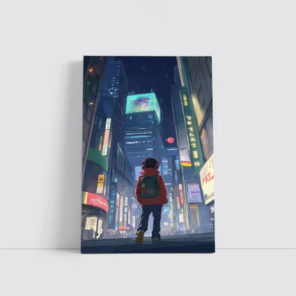 Anime Boy Rainy Neon City Night