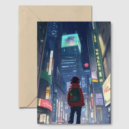 Anime Boy Rainy Neon City Night
