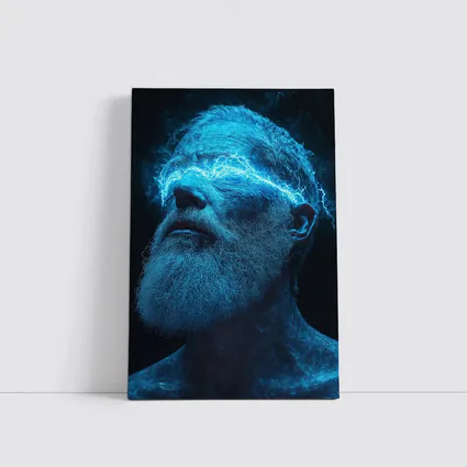 Bearded Man Blue Lightning Neon Portrait