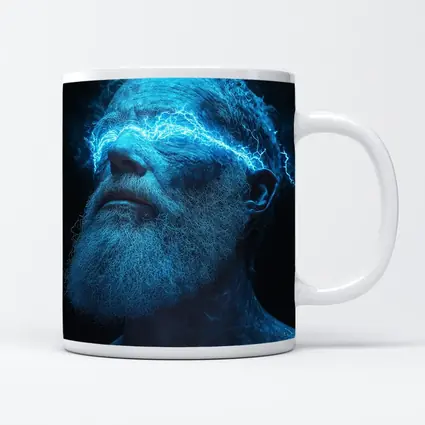 Bearded Man Blue Lightning Neon Portrait