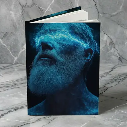 Bearded Man Blue Lightning Neon Portrait
