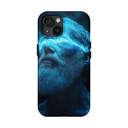 Bearded Man Blue Lightning Neon Portrait