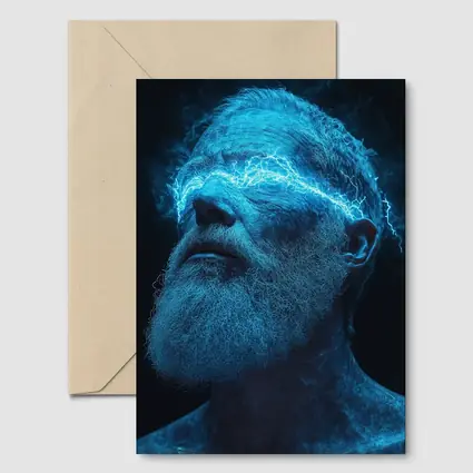 Bearded Man Blue Lightning Neon Portrait
