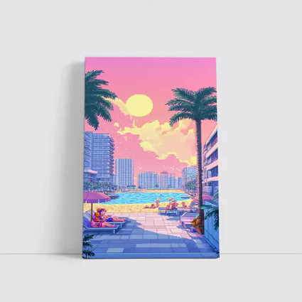 Pixel Art Miami Beach Pool Sunset Scene