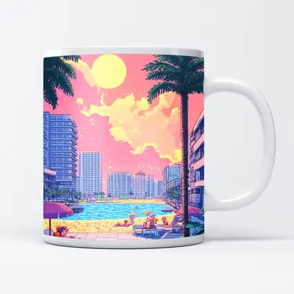 Pixel Art Miami Beach Pool Sunset Scene