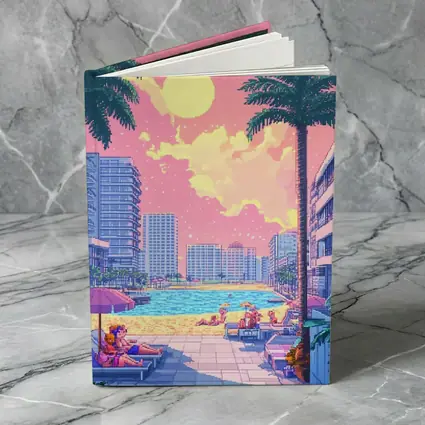 Pixel Art Miami Beach Pool Sunset Scene