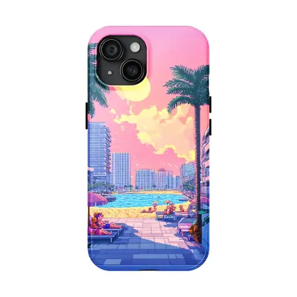 Pixel Art Miami Beach Pool Sunset Scene