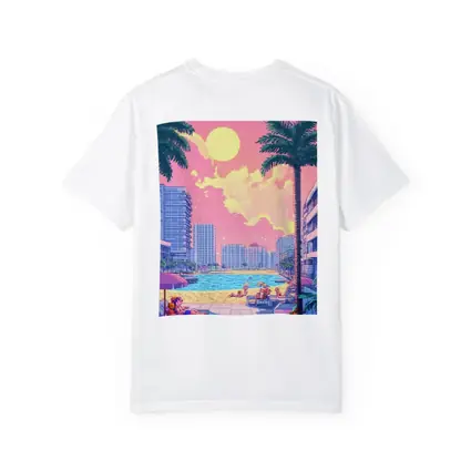 Pixel Art Miami Beach Pool Sunset Scene