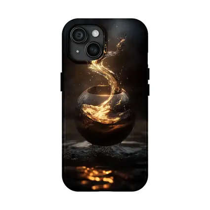Golden Liquid Splash Dark Sphere Abstract
