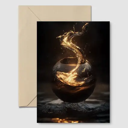 Golden Liquid Splash Dark Sphere Abstract