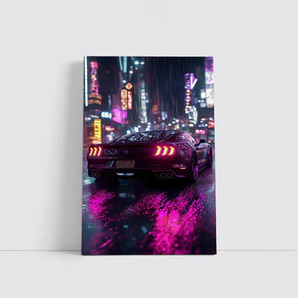 Ford Mustang Neon City Rainy Night