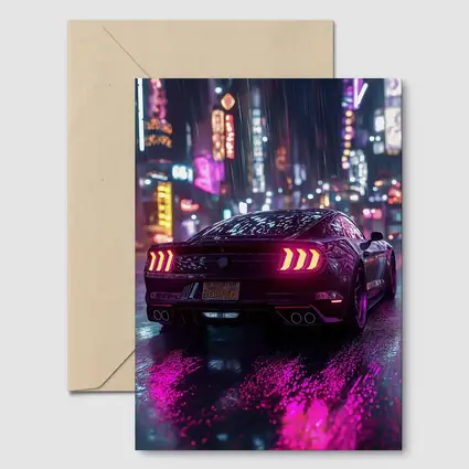 Ford Mustang Neon City Rainy Night