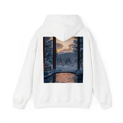 Indoor Hot Spring Pool Snowy Forest Sunset