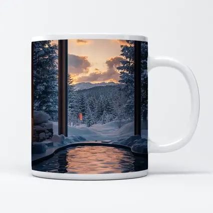 Indoor Hot Spring Pool Snowy Forest Sunset