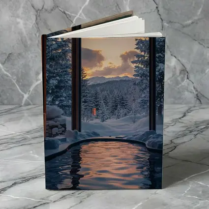 Indoor Hot Spring Pool Snowy Forest Sunset