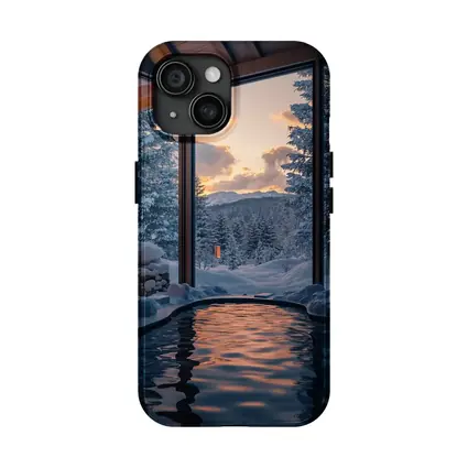 Indoor Hot Spring Pool Snowy Forest Sunset