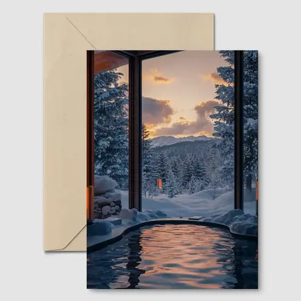 Indoor Hot Spring Pool Snowy Forest Sunset