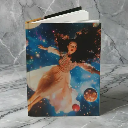 Woman Floating Among Planets Deep Space