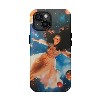 Woman Floating Among Planets Deep Space