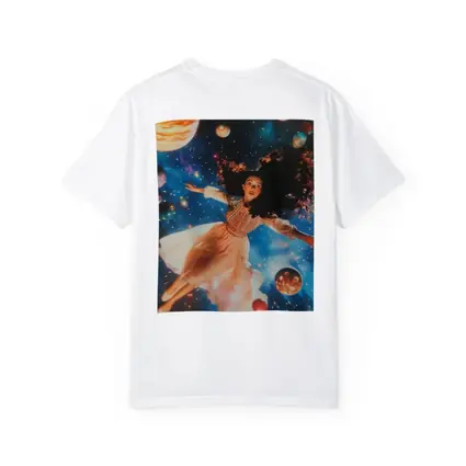 Woman Floating Among Planets Deep Space
